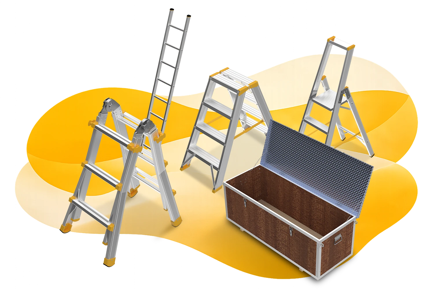 XM-Systeme Produktsortiment - Leitern, Stehleitern und Transportkisten